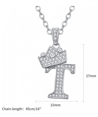 925 Sterling Silver Initial Letter A-Z Pendant White Gold Plated Crown Initial Pendant Necklace for Women with Micro Pave Set...