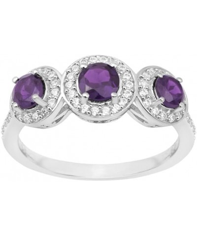 925 Sterling Silver Round Gemstone Women 3-Stone Engagement Ring (1.05 Ct Round 4.50 MM Gemstone Birthstone) Amethyst $15.54 ...