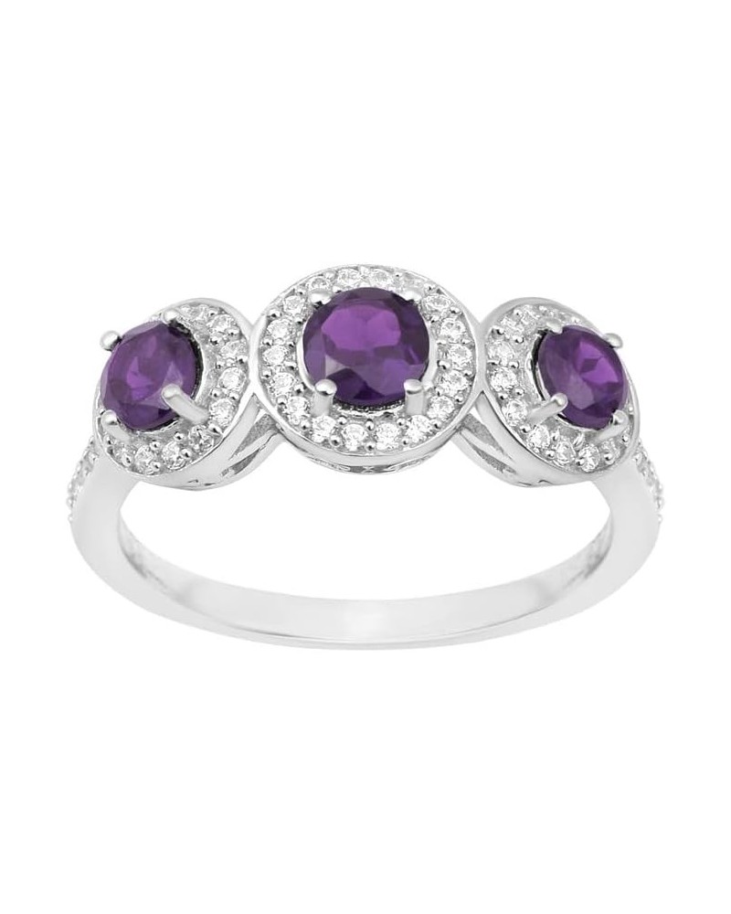 925 Sterling Silver Round Gemstone Women 3-Stone Engagement Ring (1.05 Ct Round 4.50 MM Gemstone Birthstone) Amethyst $15.54 ...