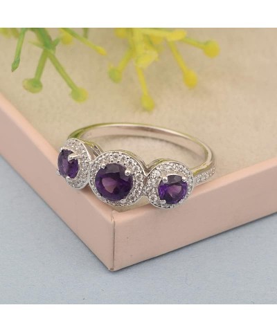 925 Sterling Silver Round Gemstone Women 3-Stone Engagement Ring (1.05 Ct Round 4.50 MM Gemstone Birthstone) Amethyst $15.54 ...