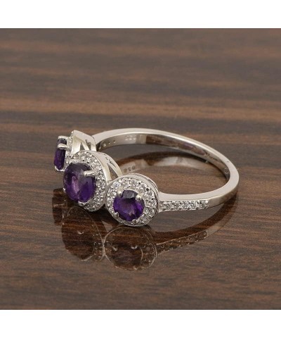 925 Sterling Silver Round Gemstone Women 3-Stone Engagement Ring (1.05 Ct Round 4.50 MM Gemstone Birthstone) Amethyst $15.54 ...