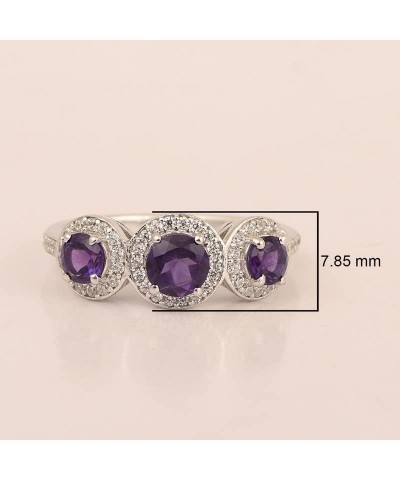 925 Sterling Silver Round Gemstone Women 3-Stone Engagement Ring (1.05 Ct Round 4.50 MM Gemstone Birthstone) Amethyst $15.54 ...