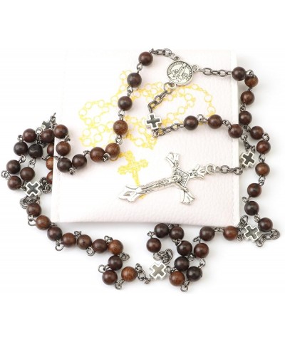 Rosary Beads Catholic for Women With Leather Rosary Pouch, Black Beads Rose Rosary Necklace with White Leather Pouch, Anglica...