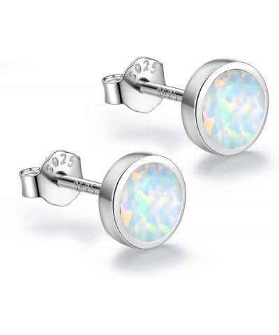 White Gold Plated Sterling Silver Opal Stud Earrings 3mm-8mm Options, Simulated Opal Dot Studs Hypoallergenic Jewelry 6mm Whi...