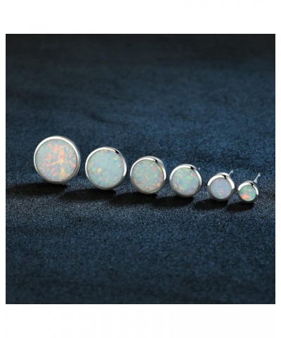 White Gold Plated Sterling Silver Opal Stud Earrings 3mm-8mm Options, Simulated Opal Dot Studs Hypoallergenic Jewelry 6mm Whi...