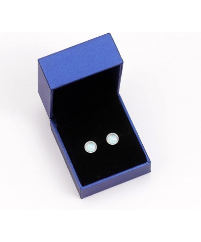 White Gold Plated Sterling Silver Opal Stud Earrings 3mm-8mm Options, Simulated Opal Dot Studs Hypoallergenic Jewelry 6mm Whi...