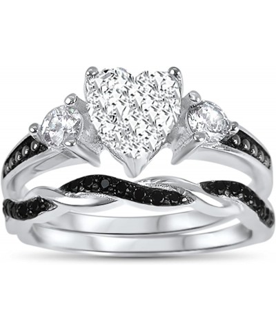 His and Hers 3 Piece Trio Sterling Silver Black Wedding Band Engagement Ring Set 10/10 Her 10 - His 11 $30.55 Sets