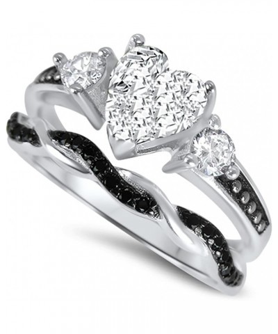 His and Hers 3 Piece Trio Sterling Silver Black Wedding Band Engagement Ring Set 10/10 Her 10 - His 11 $30.55 Sets