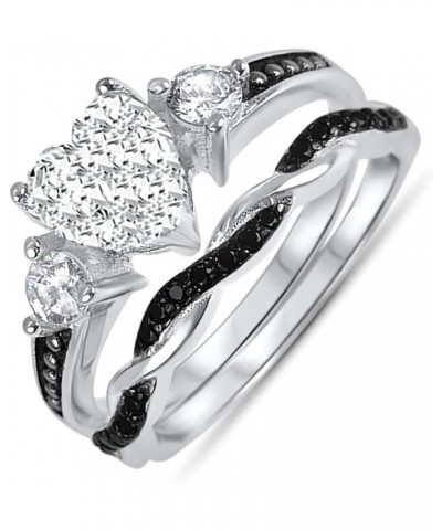 His and Hers 3 Piece Trio Sterling Silver Black Wedding Band Engagement Ring Set 10/10 Her 10 - His 11 $30.55 Sets