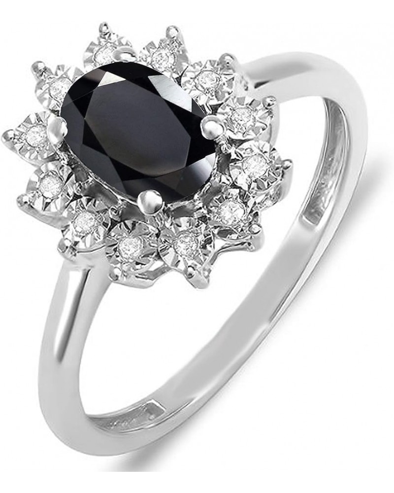 7X5 mm Oval Onyx & Round White Diamond Ladies Flower Cluster Royal Engagement Ring, Available In 10K/14K/18K Gold Ring Size 4...