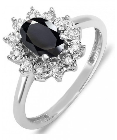 7X5 mm Oval Onyx & Round White Diamond Ladies Flower Cluster Royal Engagement Ring, Available In 10K/14K/18K Gold Ring Size 4...