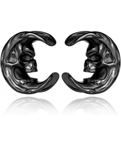 2PCS Dark Skull Saddle Plugs Tunnels Hypoallergenic 316 Stainless Steel Ear Gauges 8mm-25mm (0G-1") Cool Body Piercing Jewelr...