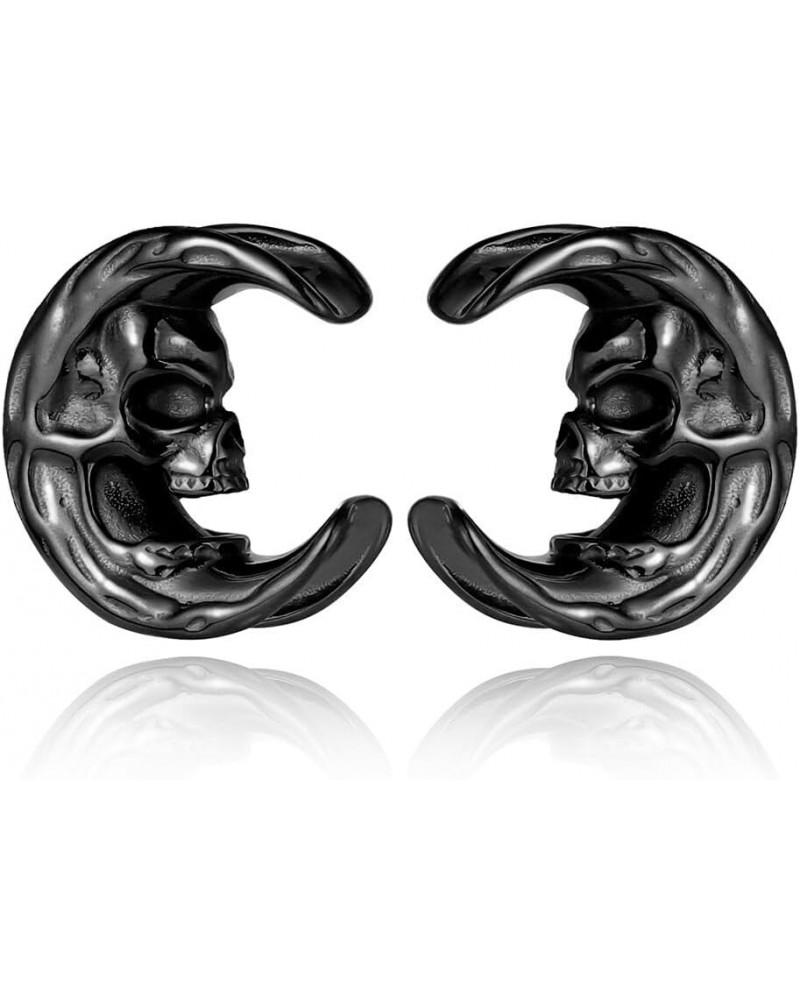 2PCS Dark Skull Saddle Plugs Tunnels Hypoallergenic 316 Stainless Steel Ear Gauges 8mm-25mm (0G-1") Cool Body Piercing Jewelr...