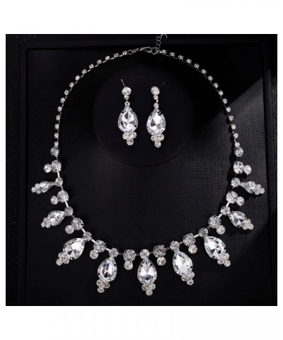 Bride Wedding Necklace Earrings Set Rhinestones Necklaces Bridal Crystal Jewelry Accessories for Women and Girls Silver A $10...