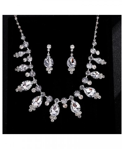 Bride Wedding Necklace Earrings Set Rhinestones Necklaces Bridal Crystal Jewelry Accessories for Women and Girls Silver A $10...