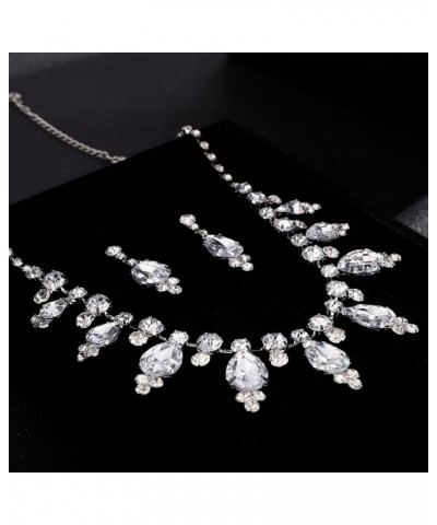 Bride Wedding Necklace Earrings Set Rhinestones Necklaces Bridal Crystal Jewelry Accessories for Women and Girls Silver A $10...