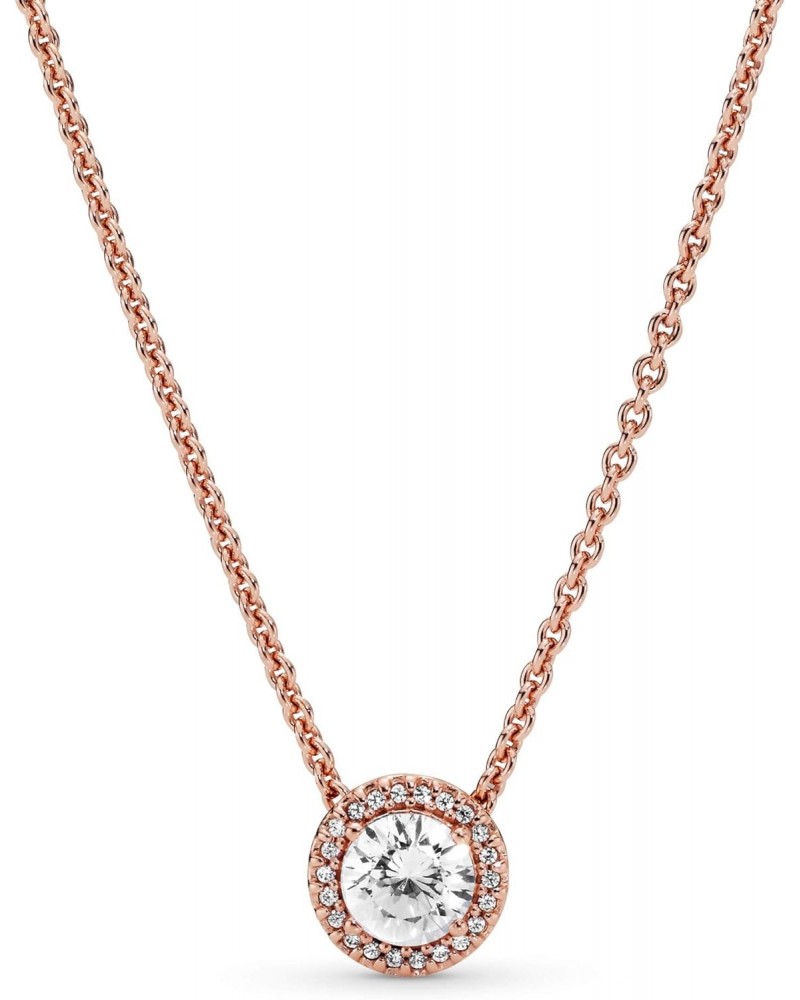 Round Sparkle Halo Necklace - Adjustable Necklace with Lobster Clasp - Jewelry for Women - 14k Rose Gold & Cubic Zirconia - 1...