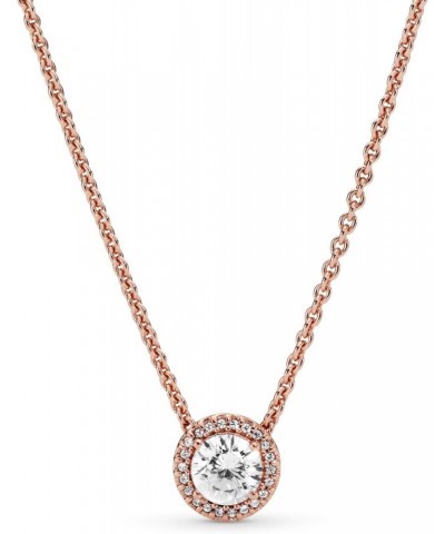 Round Sparkle Halo Necklace - Adjustable Necklace with Lobster Clasp - Jewelry for Women - 14k Rose Gold & Cubic Zirconia - 1...