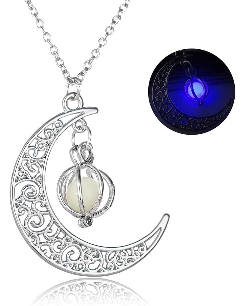 Necklaces for Women Trendy Glow In The Dark Silver Crescent Moon And Orb Necklace Glowing Moon Necklace Fairy Glowing Necklac...