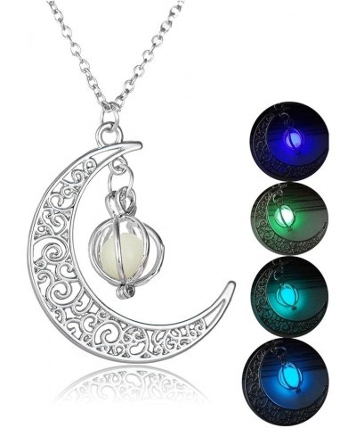 Necklaces for Women Trendy Glow In The Dark Silver Crescent Moon And Orb Necklace Glowing Moon Necklace Fairy Glowing Necklac...