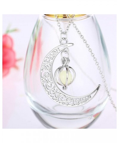 Necklaces for Women Trendy Glow In The Dark Silver Crescent Moon And Orb Necklace Glowing Moon Necklace Fairy Glowing Necklac...