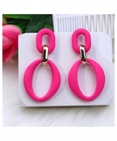 Hot Pink Earrings for Women Girls Unique Lightweight Acrylic Rectangle Geometric Tassel Love Heart Floral Petal Dangle Earrin...