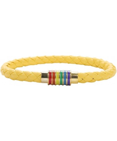 Leather Braided LGBT Rainbow Bangle Bracelet - Gay & Lesbian Pride yellow gold 190.0 Millimeters $8.96 Bracelets