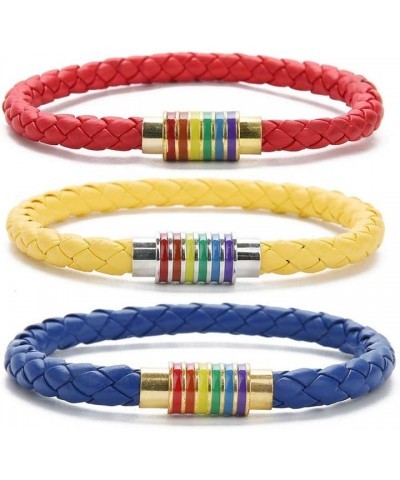 Leather Braided LGBT Rainbow Bangle Bracelet - Gay & Lesbian Pride yellow gold 190.0 Millimeters $8.96 Bracelets