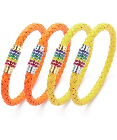 Leather Braided LGBT Rainbow Bangle Bracelet - Gay & Lesbian Pride yellow gold 190.0 Millimeters $8.96 Bracelets