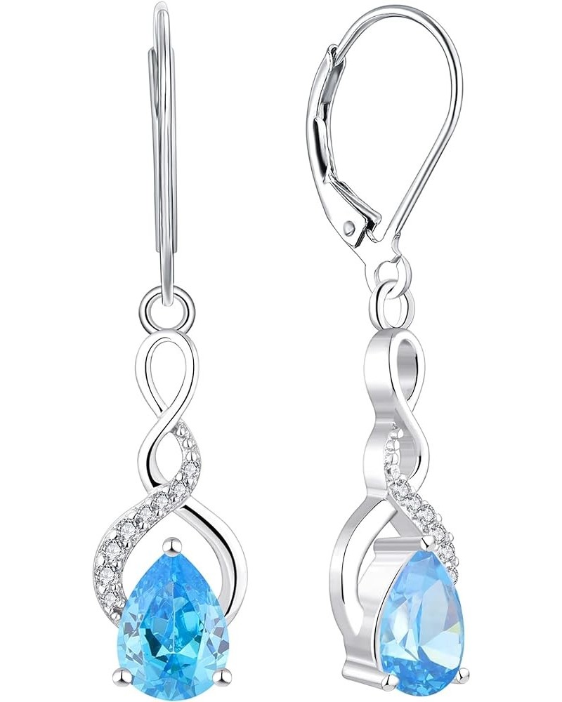 Dangle Drop Earrings 925 Sterling Silver Infinity Leverback Earrings Birthstone Jewelry Gifts for Women 03-aquamarine-Mar $28...