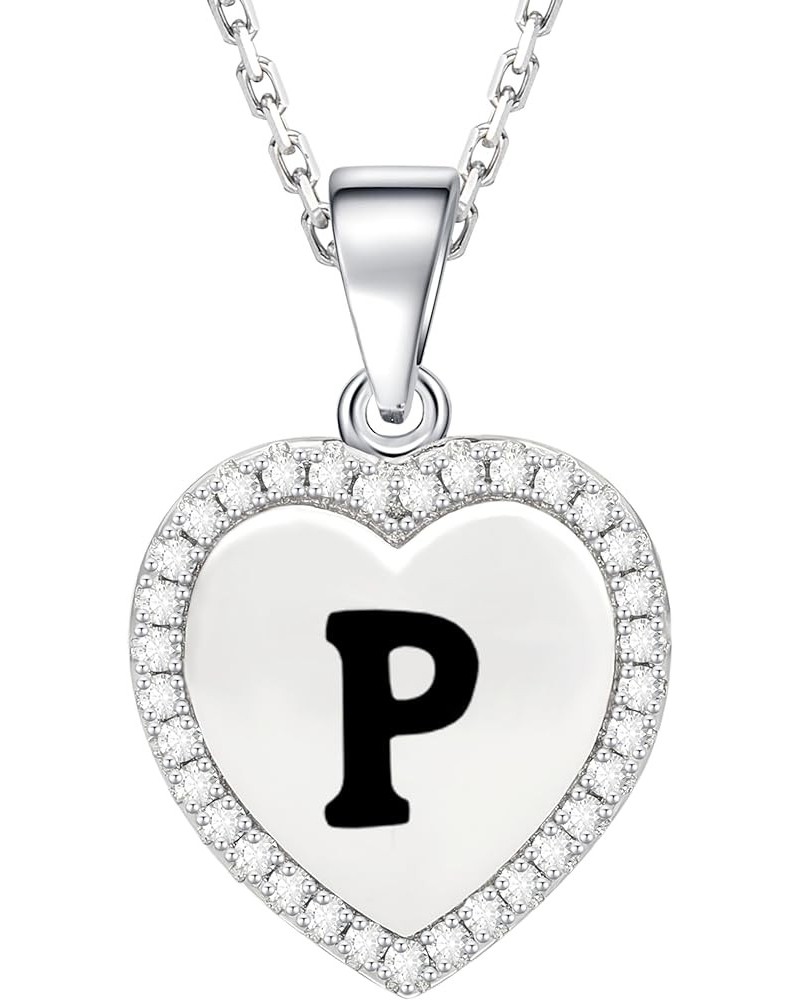 Solid 925 Sterling Silver Initial Necklaces Stunning Heart Necklace with Zircon Stones Gift for Her P $17.50 Necklaces