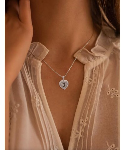 Solid 925 Sterling Silver Initial Necklaces Stunning Heart Necklace with Zircon Stones Gift for Her P $17.50 Necklaces