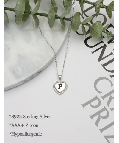 Solid 925 Sterling Silver Initial Necklaces Stunning Heart Necklace with Zircon Stones Gift for Her P $17.50 Necklaces