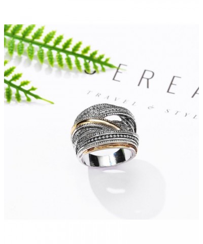 Silver and Gold Cable Rings for Women 2 Tone Crisscross Intertwined Chunky Cocktail Wide Statement Ring Silver cable $9.71 Rings