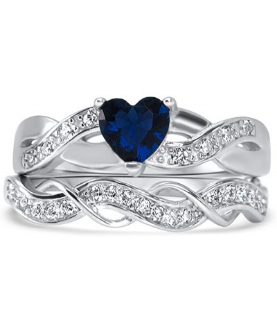 His and Hers 3 Piece Trio Sterling Silver Titanium Blue Wedding Band Engagement Ring Set Her 8 - His 12 $39.90 Sets