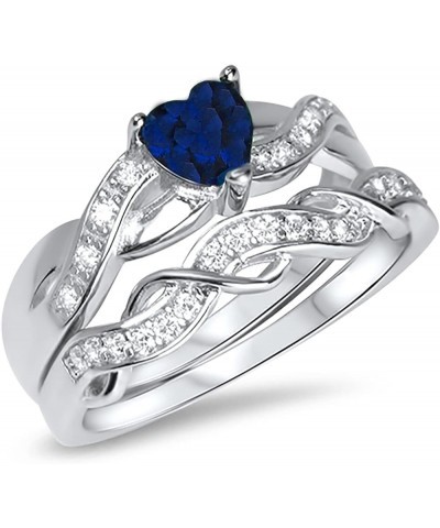 His and Hers 3 Piece Trio Sterling Silver Titanium Blue Wedding Band Engagement Ring Set Her 8 - His 12 $39.90 Sets