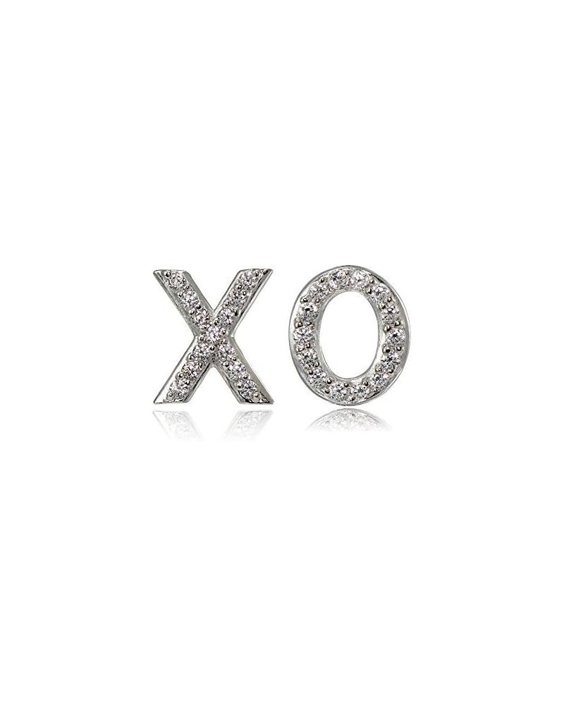 925 Sterling Silver Cubic Zirconia X and O Stud Earrings for Women and Teen Girls, Silver, Yellow and Rose Gold Flashed Sterl...