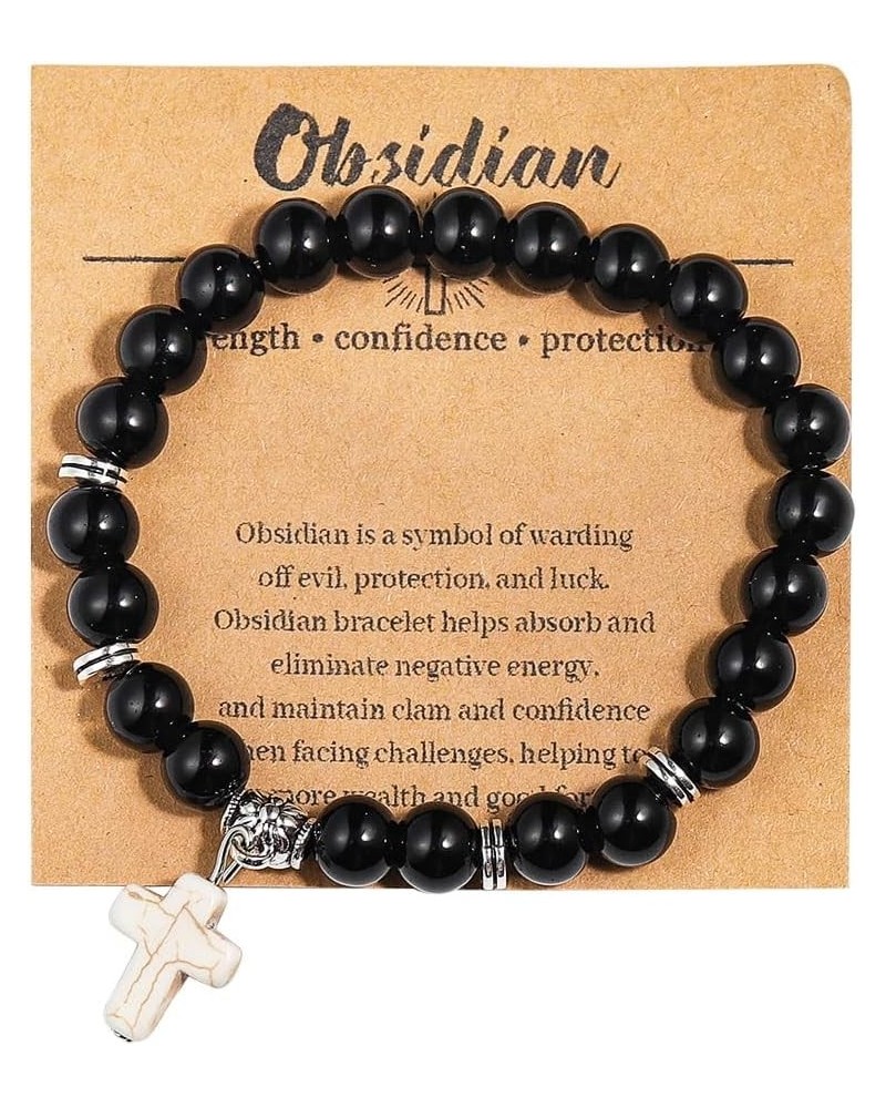 Christian Cross Gifts for Women Men Healing Energy Crystal Bracelets Faith Easter Catholic Religious Jewelry Natural Stone St...