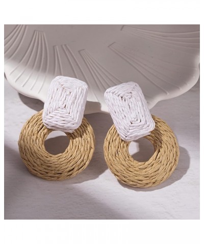 Statement Raffia Earrings Cute Boho Earrings Rattan Dangle Earrings Handmade Straw Wrap Earrings Summer Drop Dangling Earring...