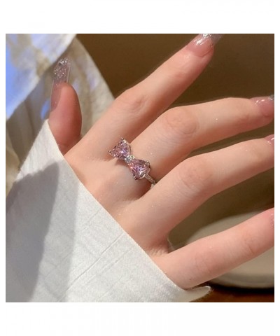 Pink Crystal Bow Knot Open Statement Rings for Women Girls Diamond CZ Eternity Promise Band Engagement Wdding Rings Stacking ...