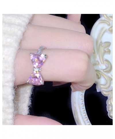 Pink Crystal Bow Knot Open Statement Rings for Women Girls Diamond CZ Eternity Promise Band Engagement Wdding Rings Stacking ...