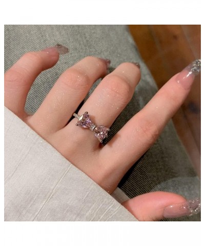 Pink Crystal Bow Knot Open Statement Rings for Women Girls Diamond CZ Eternity Promise Band Engagement Wdding Rings Stacking ...