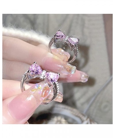 Pink Crystal Bow Knot Open Statement Rings for Women Girls Diamond CZ Eternity Promise Band Engagement Wdding Rings Stacking ...