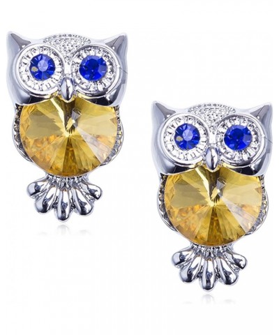 Elegant Silver Sparkly Crystal Owl Studs Earrings Cute Chic Glitter Rhinestone Animal Dangle Drop Earrings for Women Girls Ow...