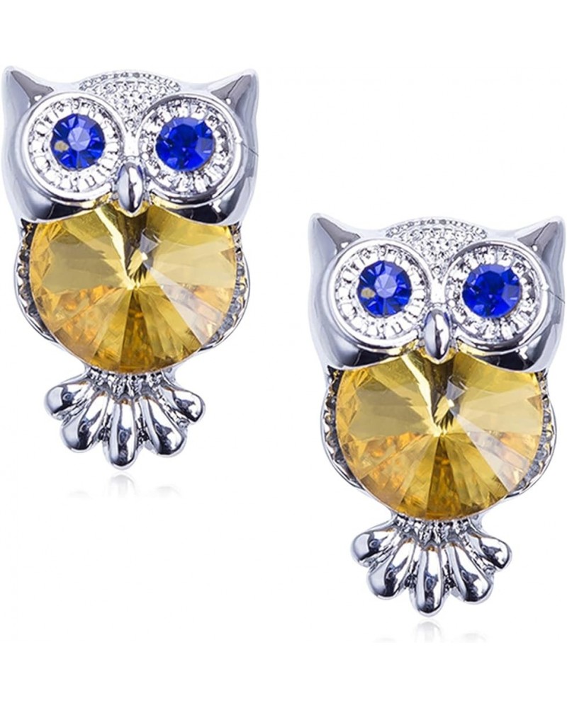 Elegant Silver Sparkly Crystal Owl Studs Earrings Cute Chic Glitter Rhinestone Animal Dangle Drop Earrings for Women Girls Ow...