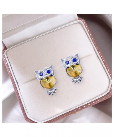 Elegant Silver Sparkly Crystal Owl Studs Earrings Cute Chic Glitter Rhinestone Animal Dangle Drop Earrings for Women Girls Ow...