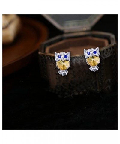 Elegant Silver Sparkly Crystal Owl Studs Earrings Cute Chic Glitter Rhinestone Animal Dangle Drop Earrings for Women Girls Ow...