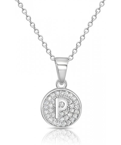 925 Sterling Silver Alphabet Letter Round Initial Pendant Necklace with Cubic Zirconia CZ Stones, Adjustable Chain Letter P $...