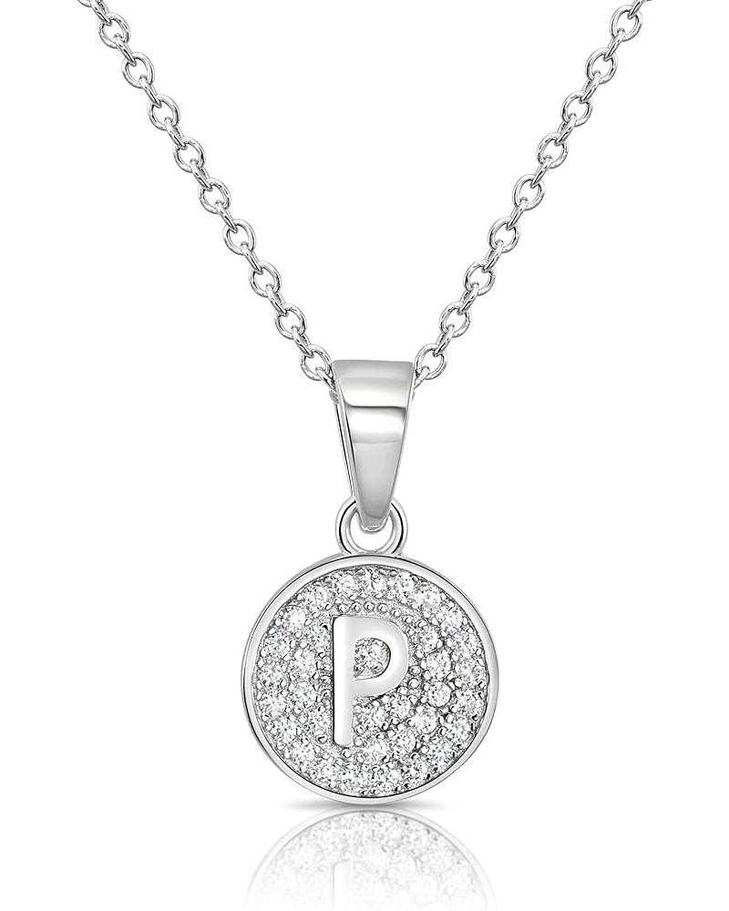 925 Sterling Silver Alphabet Letter Round Initial Pendant Necklace with Cubic Zirconia CZ Stones, Adjustable Chain Letter P $...