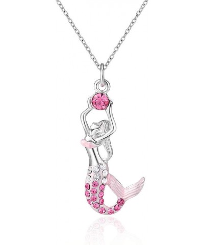 Mermaid Crystal Necklace for Girls Wemen, Chain 18+2 inches Pink-2 $7.79 Necklaces